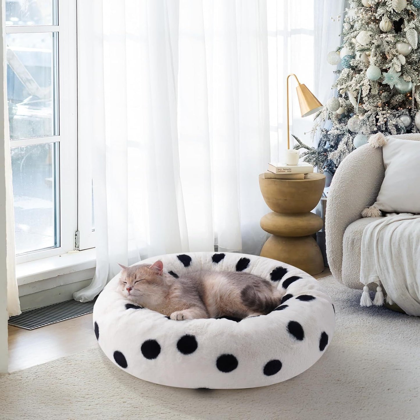 23” Plush Donut Cat Bed – Ultra - Soft, Cozy & Washable Calming Pet Nest for Cats & Small Dogs - Knack'd Up