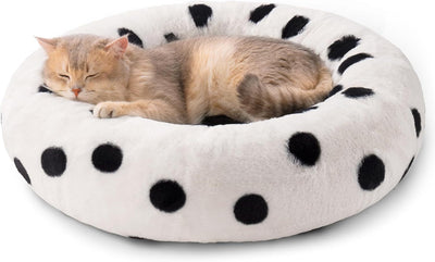 23” Plush Donut Cat Bed – Ultra - Soft, Cozy & Washable Calming Pet Nest for Cats & Small Dogs - Knack'd Up