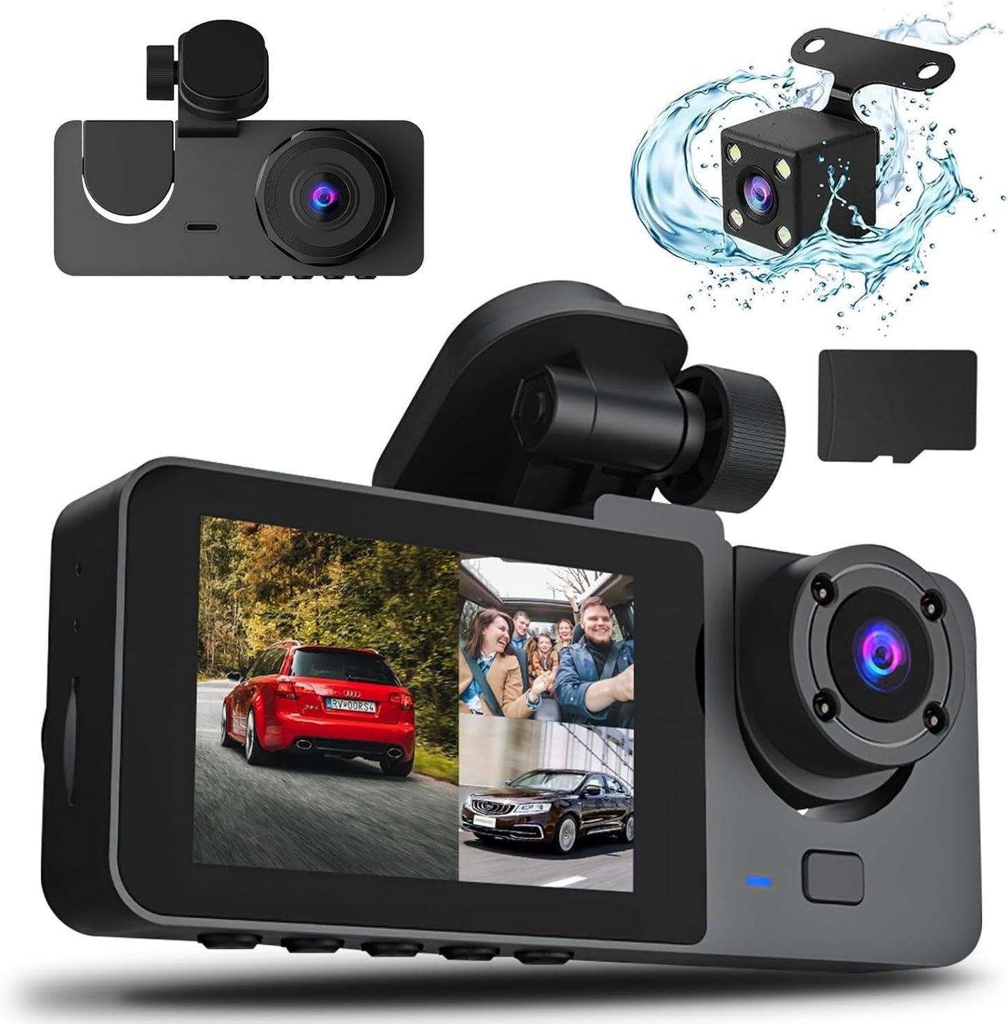 3 - Channel 1080P Dash Cam – Front, Rear & Interior Car Camera with Night Vision and Loop Recording - Knack'd Up