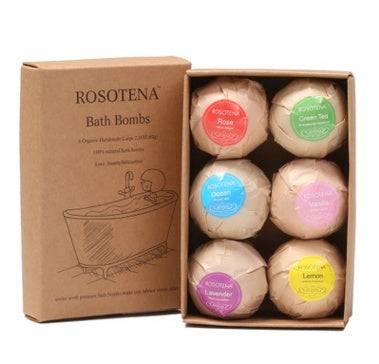 6 - Piece Organic Bath Bombs Gift Set – Mint, Lavender, Rose, Green Tea, Strawberry, Orange (Bubble Bath Fizzies) - Knack'd Up