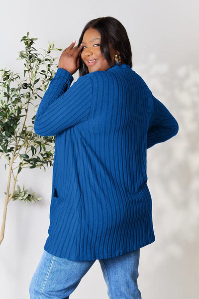 Basic Bae Full Size Ribbed Open Front Cardigan with Pockets - Knack'd Up