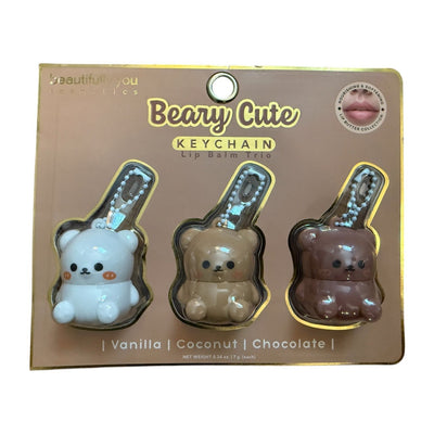 Beary Cute Lip Balm Trio Keychain Set – Vanilla, Coconut & Chocolate Moisturizing Lip Balms - Knack'd Up