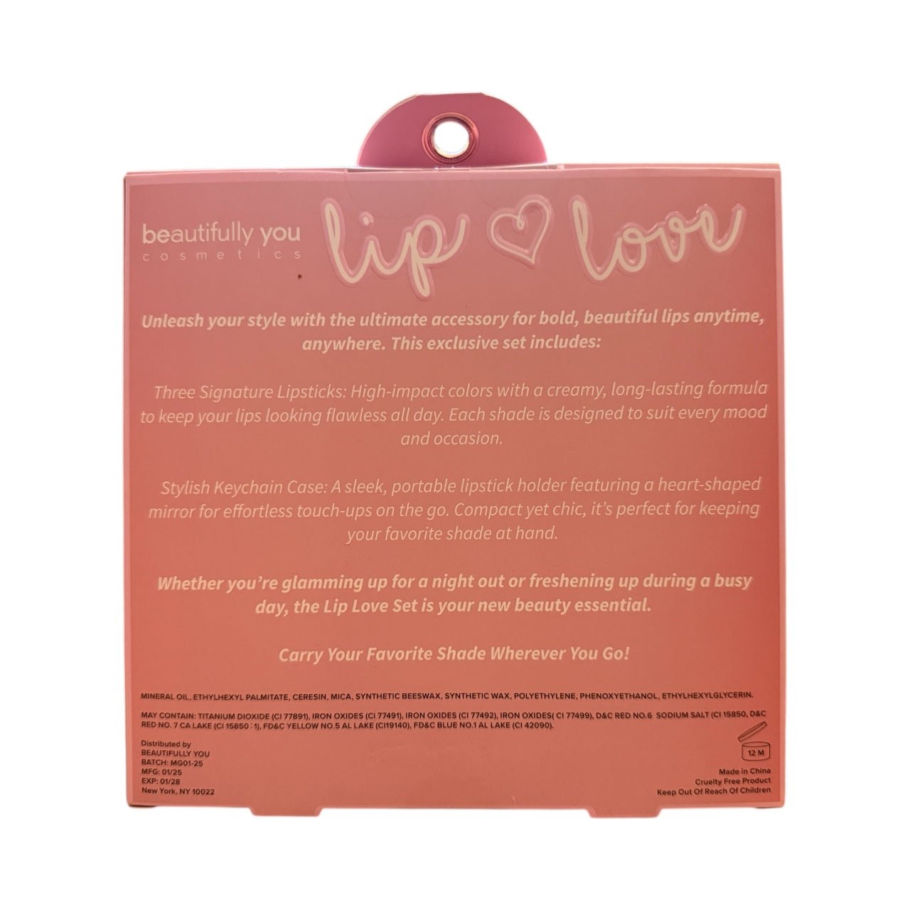 Beautifully You Lip Lover Set – 3 Luxurious Lipsticks with Heart Mirror & Keychain Case | On - the - Go Makeup Gift Set - Knack'd Up