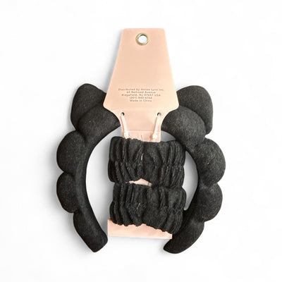 Black Cat Spa Headband & Wristband Set – Beauty Balance Plush Skincare Accessory for Women - Knack'd Up