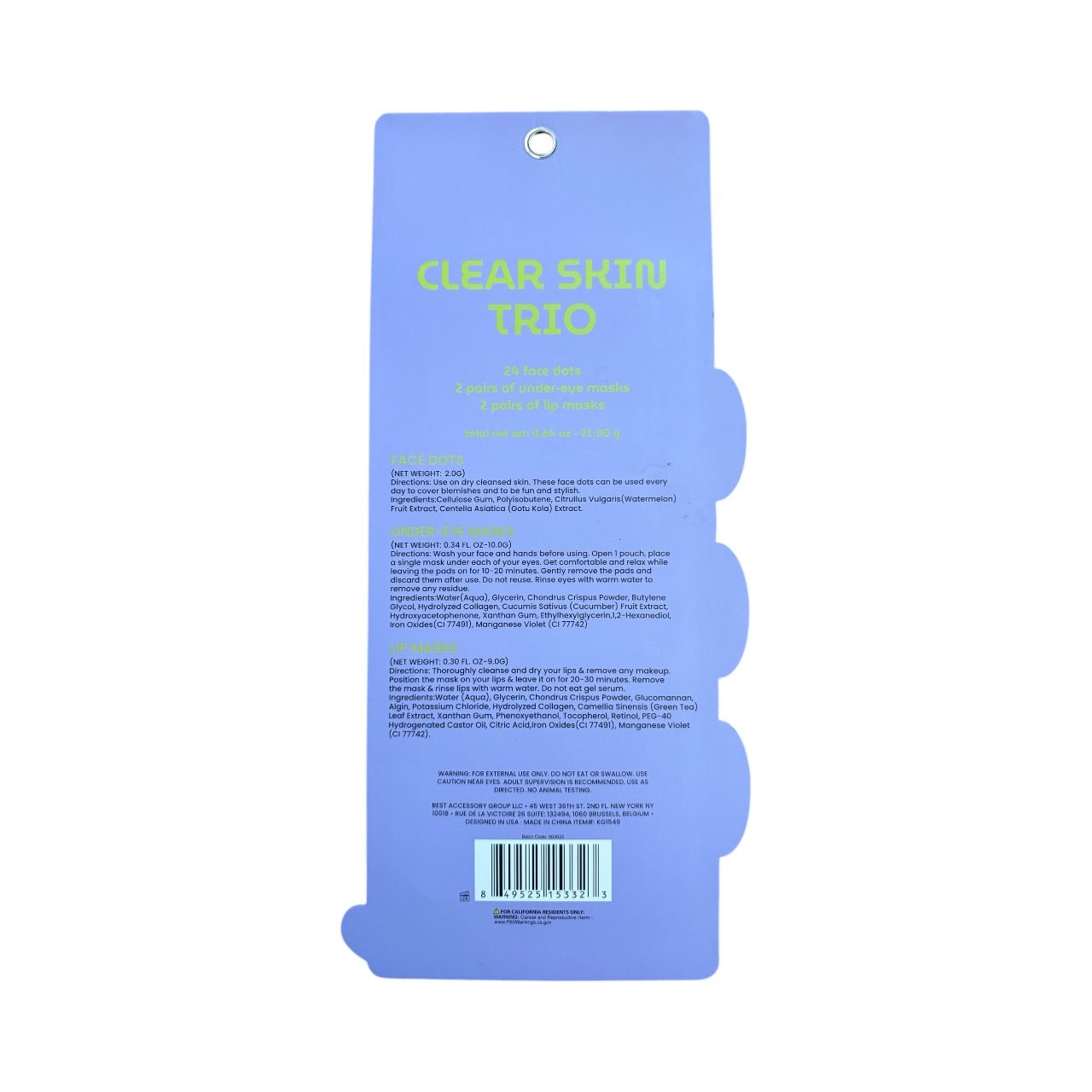 Clear Skin Trio β 3 - in - 1 Face, Eye & Lip Mask Set with Hydrating & Brightening Gel Patches for a Fresh Glow - Knack'd Up