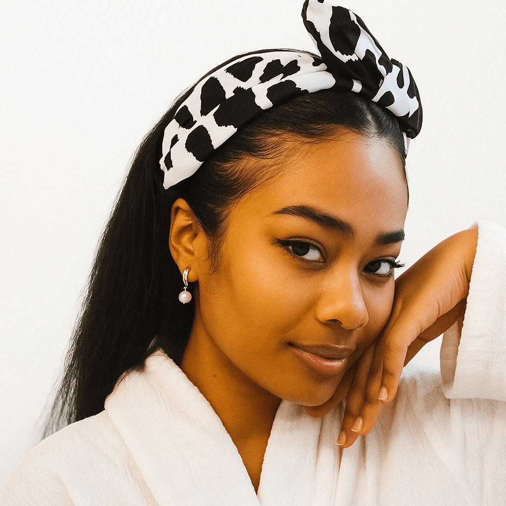 Cow Print Headband – Trendy Spa & Makeup Hair Wrap for Women and Teens - Knack'd Up