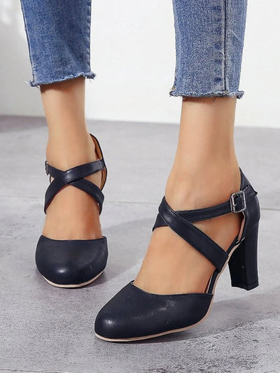 Cross - Strap Block Heel Pumps - Knack'd Up