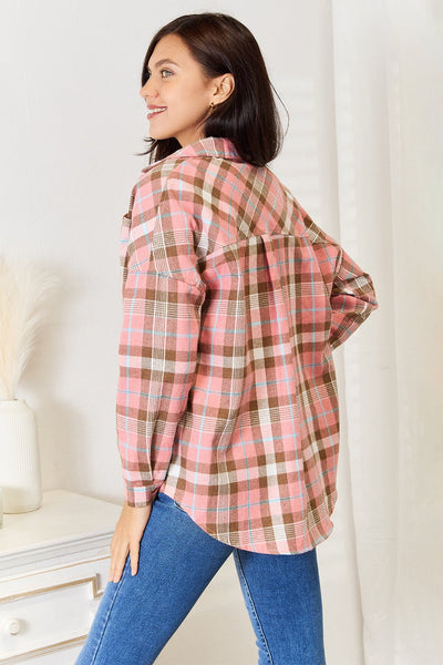 Double Take Plaid Collared Neck Long Sleeve Button - Up Shirt - Knack'd Up