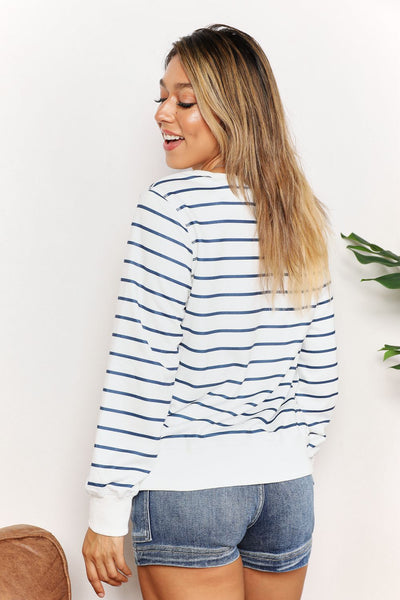 Double Take Striped Long Sleeve Round Neck Top - Knack'd Up