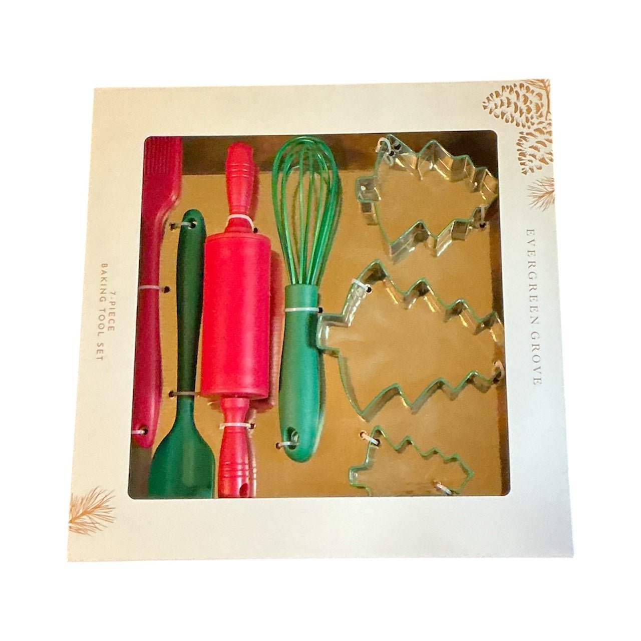 Holiday Baking Tool Set – 7 - Piece Christmas Cookie Making Kit with Tree Cookie Cutters, Rolling Pin, Whisk, Spatula & Pastry Brush | Kids & Family Baking Gift - Knack'd Up