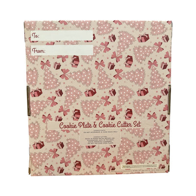 Holiday Christmas Tree Cookie Plate & Cutter Set – Hand - Painted Ceramic Serving Plate + Cookie Cutter Gift Set - Knack'd Up