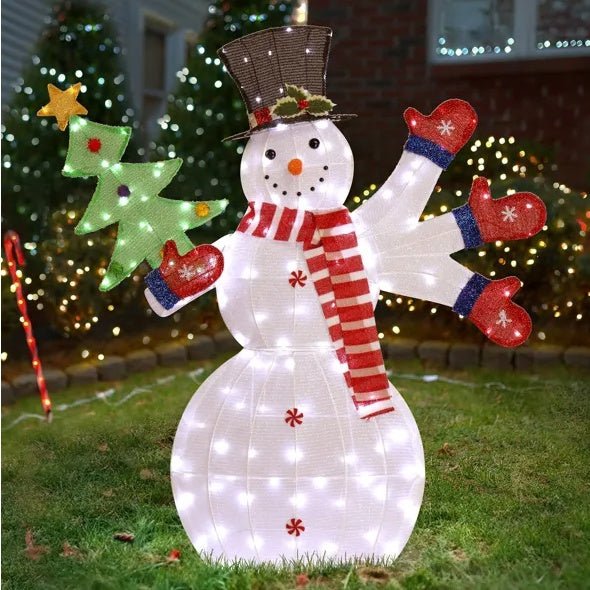 Lighted Snowman Christmas Decoration – Pre - Lit 2D Snowman with 170 Warm White LED Lights for Indoor & Outdoor Display - Knack'd Up