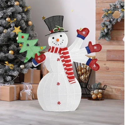 Lighted Snowman Christmas Decoration – Pre - Lit 2D Snowman with 170 Warm White LED Lights for Indoor & Outdoor Display - Knack'd Up