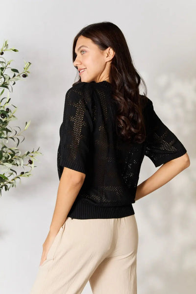 Mandy Ribbed Trim Round Neck Knit Top - Knack'd Up