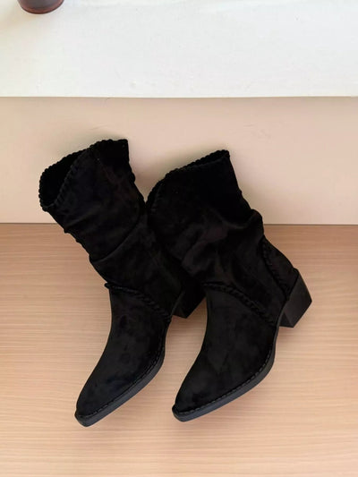 Point Toe Block Heels Boots - Knack'd Up