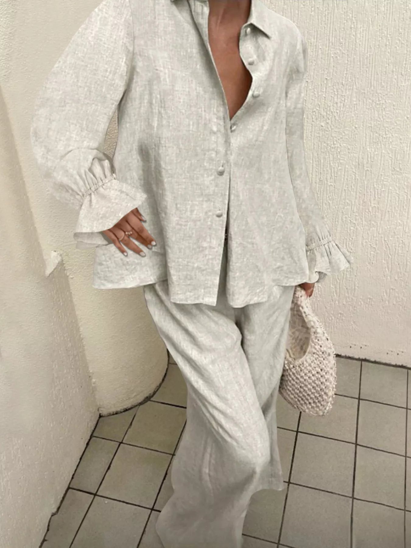 Ruffle Sleeve Shirt and Pants Set - Knack'd Up