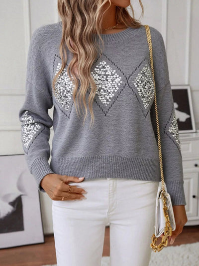 Sparkling Diamond Pattern Sweater - Knack'd Up