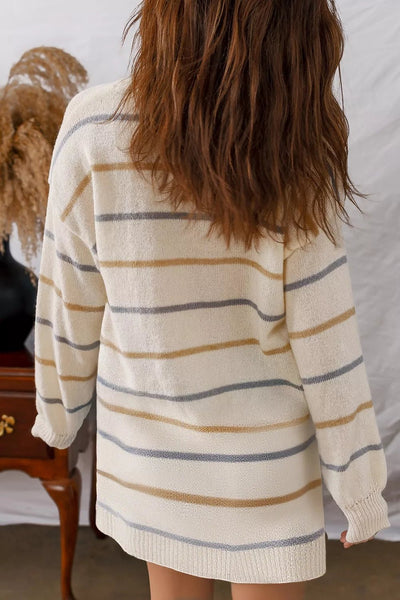 Striped Dropped Shoulder Oversized Sweater Dress - Knack'd Up