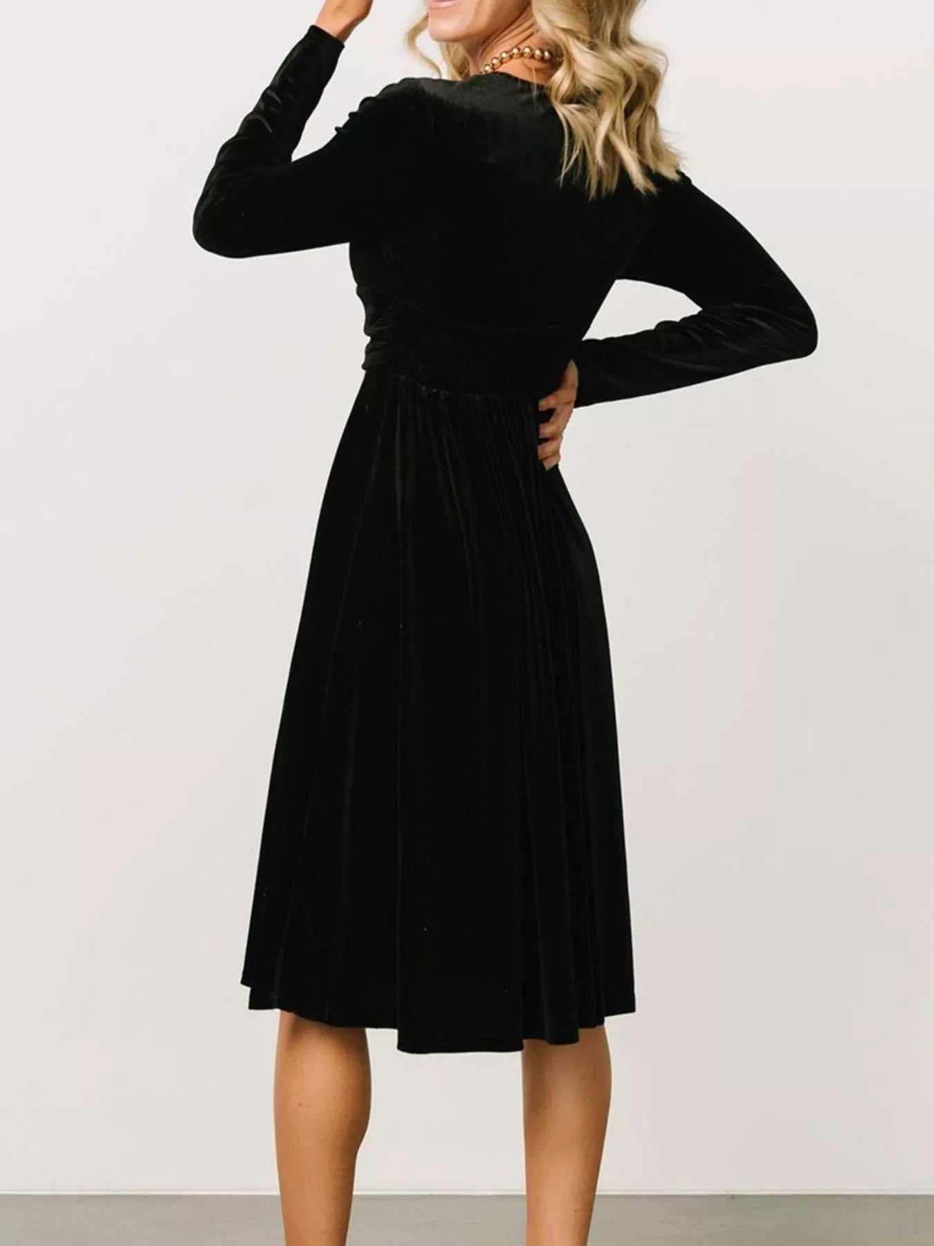 Velvet Deep V - Neck Long Sleeve Dress - Knack'd Up