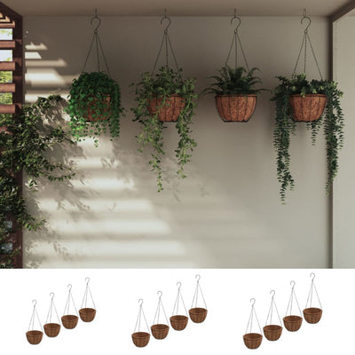 vidaXL Hanging Planters with Coco Liners Plant Pot Flower 4 Pcs Black Steel - Knack'd Up