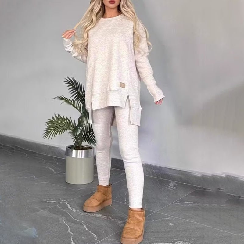 Women’s 2 - Piece Lounge Set – Long Sleeve Side Slit Sweatshirt & High - Waist Leggings Outfit - Knack'd Up