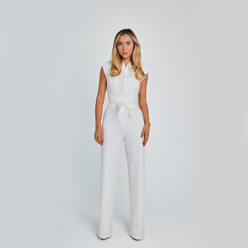 Women’s Elegant Sleeveless V - Neck Jumpsuit – Wide Leg Summer One - Piece Outfit for Casual & Dressy Occasions - Knack'd Up