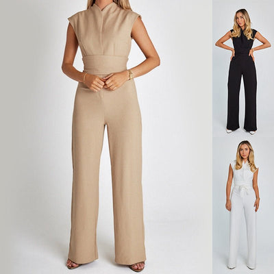 Women’s Elegant Sleeveless V - Neck Jumpsuit – Wide Leg Summer One - Piece Outfit for Casual & Dressy Occasions - Knack'd Up