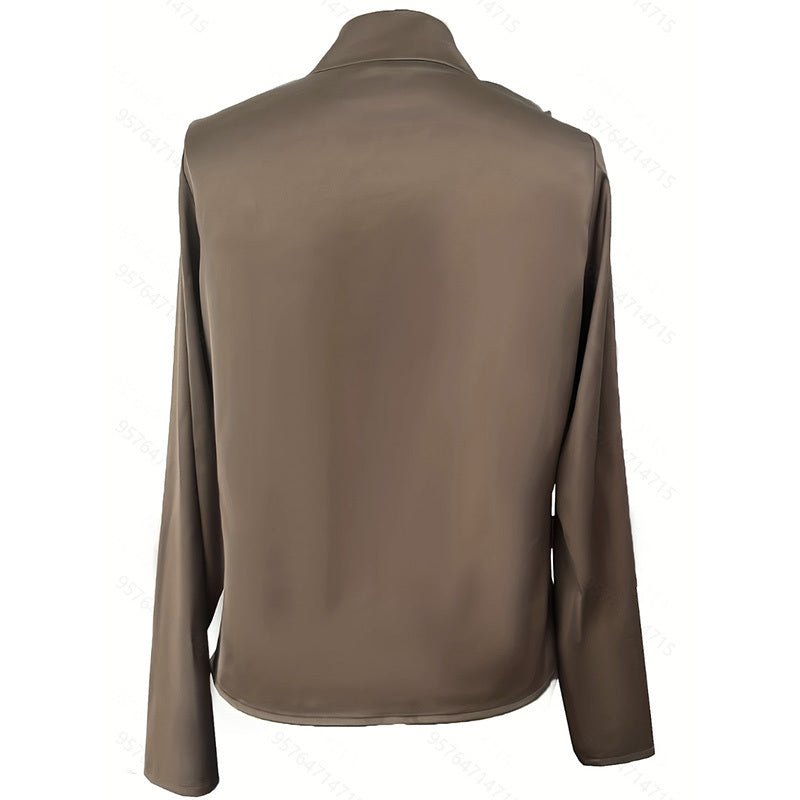 Women’s Elegant V - Neck Pleated Blouse – Long Sleeve Solid Color Fashion Top for Spring & Fall - Knack'd Up