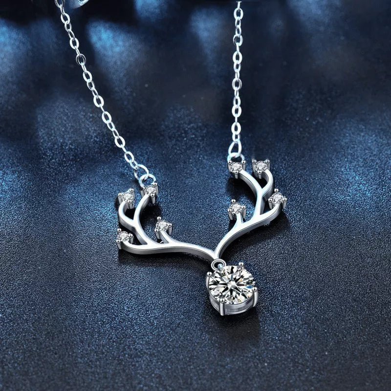 1 Carat Moissanite 925 Sterling Silver Deer Antler Pendant Necklace - Knack'd Up