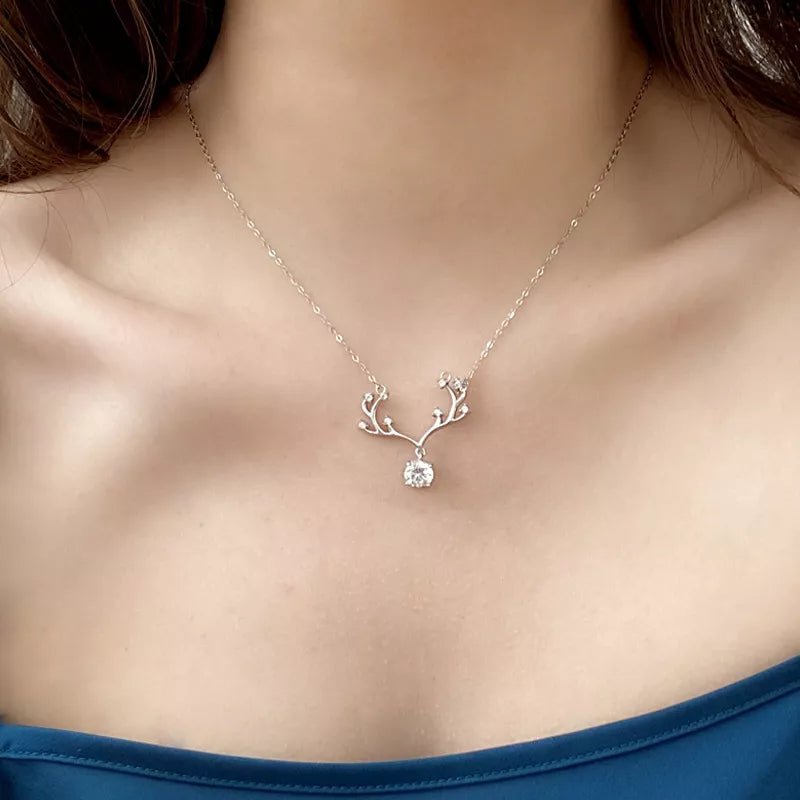 1 Carat Moissanite 925 Sterling Silver Deer Antler Pendant Necklace - Knack'd Up