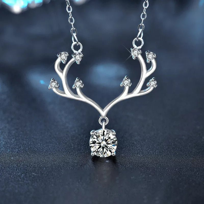 1 Carat Moissanite 925 Sterling Silver Deer Antler Pendant Necklace - Knack'd Up