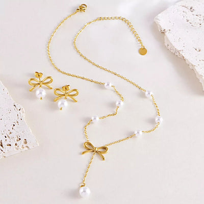 18K Gold - Plated Bowknot Pearl Jewelry Set - Knack'd Up