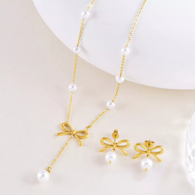 18K Gold - Plated Bowknot Pearl Jewelry Set - Knack'd Up