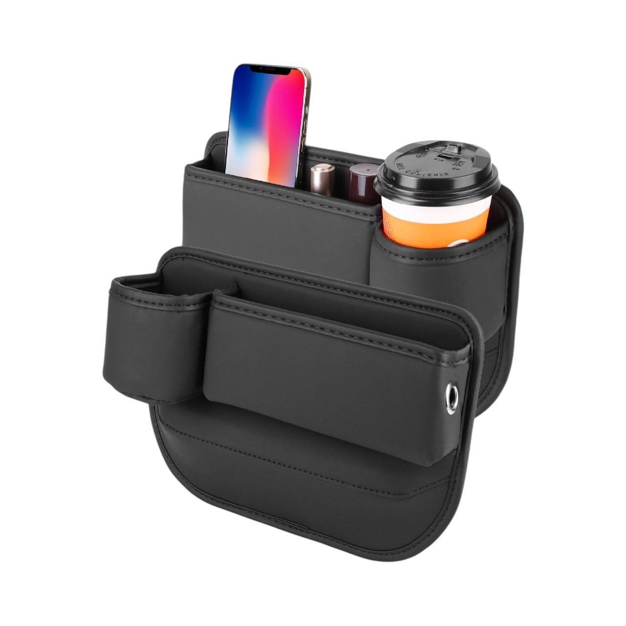 2 - Pack Car Seat Gap Filler Organizer – Leather Cup Holder & Storage Box for Keys, Cards, Phones & Drinks (Universal Fit, Black) - Knack'd Up