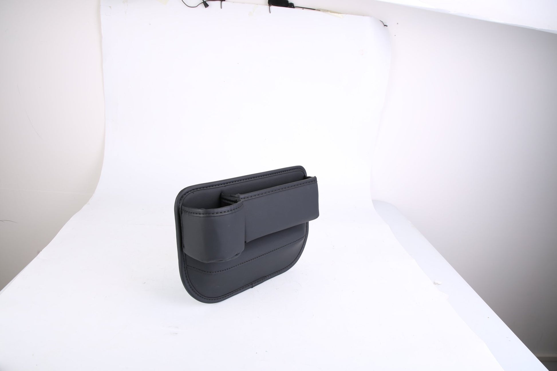 2 - Pack Car Seat Gap Filler Organizer – Leather Cup Holder & Storage Box for Keys, Cards, Phones & Drinks (Universal Fit, Black) - Knack'd Up