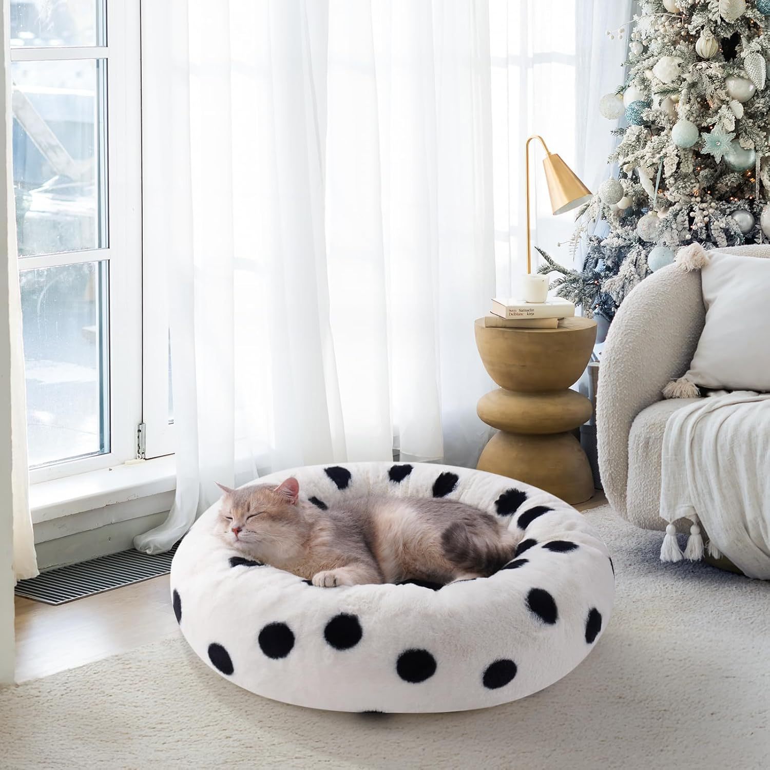 23” Plush Donut Cat Bed – Ultra - Soft, Cozy & Washable Calming Pet Nest for Cats & Small Dogs - Knack'd Up