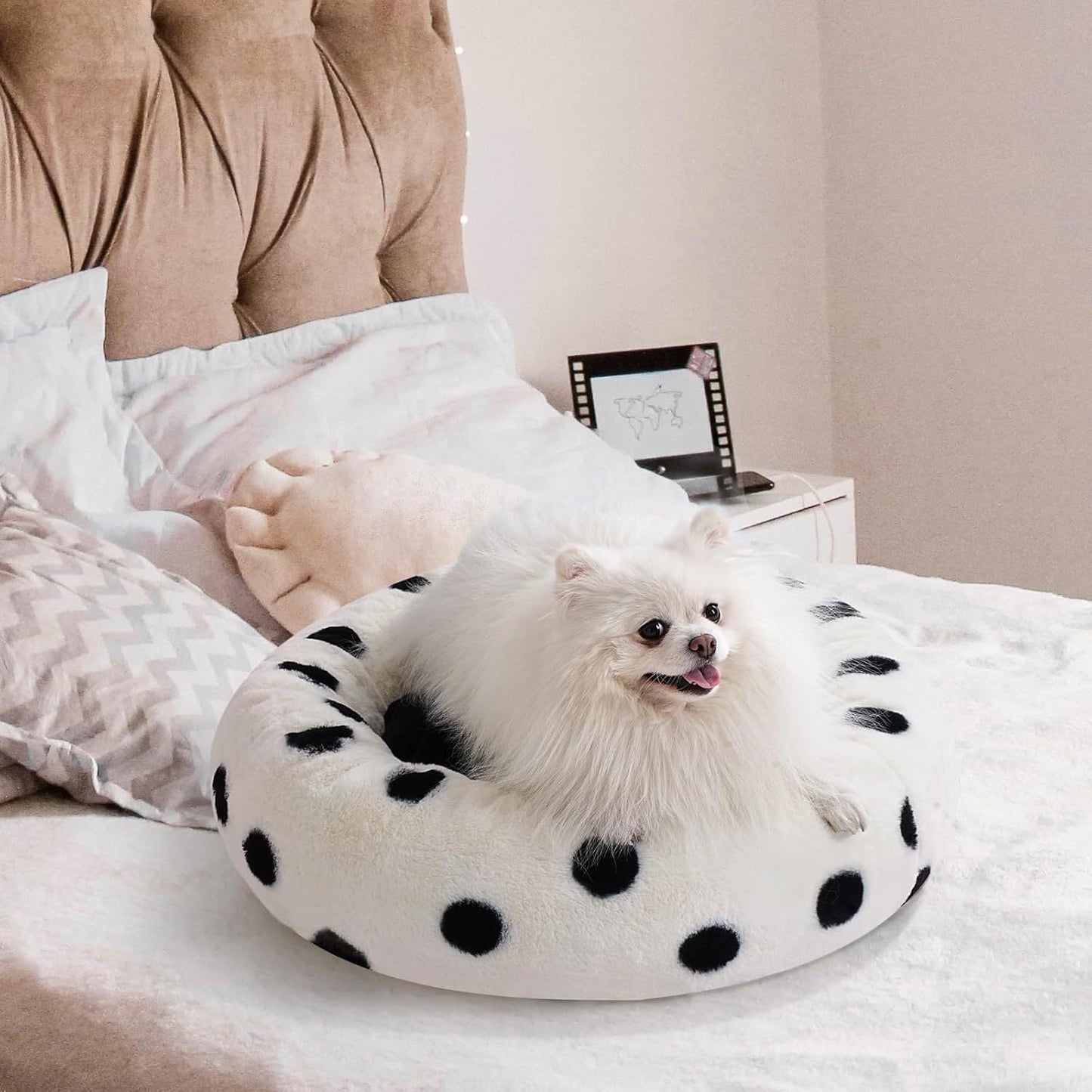 23” Plush Donut Cat Bed – Ultra - Soft, Cozy & Washable Calming Pet Nest for Cats & Small Dogs - Knack'd Up