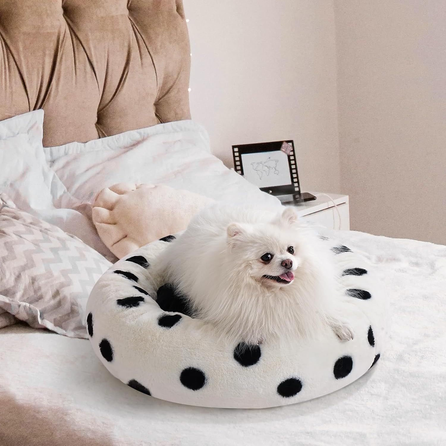 23” Plush Donut Cat Bed – Ultra - Soft, Cozy & Washable Calming Pet Nest for Cats & Small Dogs - Knack'd Up