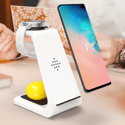 3 - in - 1 Wireless Charging Station – Fast Charger Dock & Stand for Samsung Phone, Watch & Earbuds - Knack'd Up