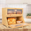 CARLA HOME Double Layer Bamboo Bread Box for Kitchen Counter with Large Capacity and Clear Window-0