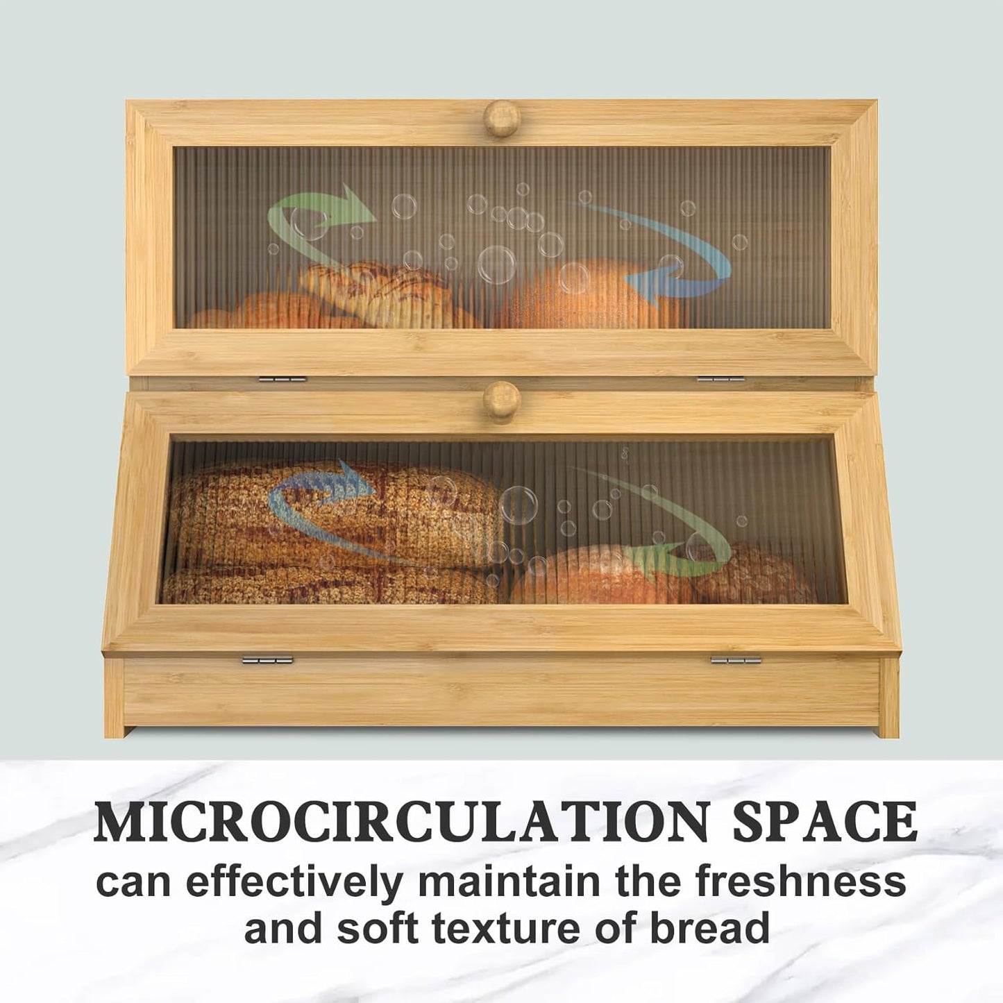 CARLA HOME Double Layer Bamboo Bread Box for Kitchen Counter with Large Capacity and Clear Window-3