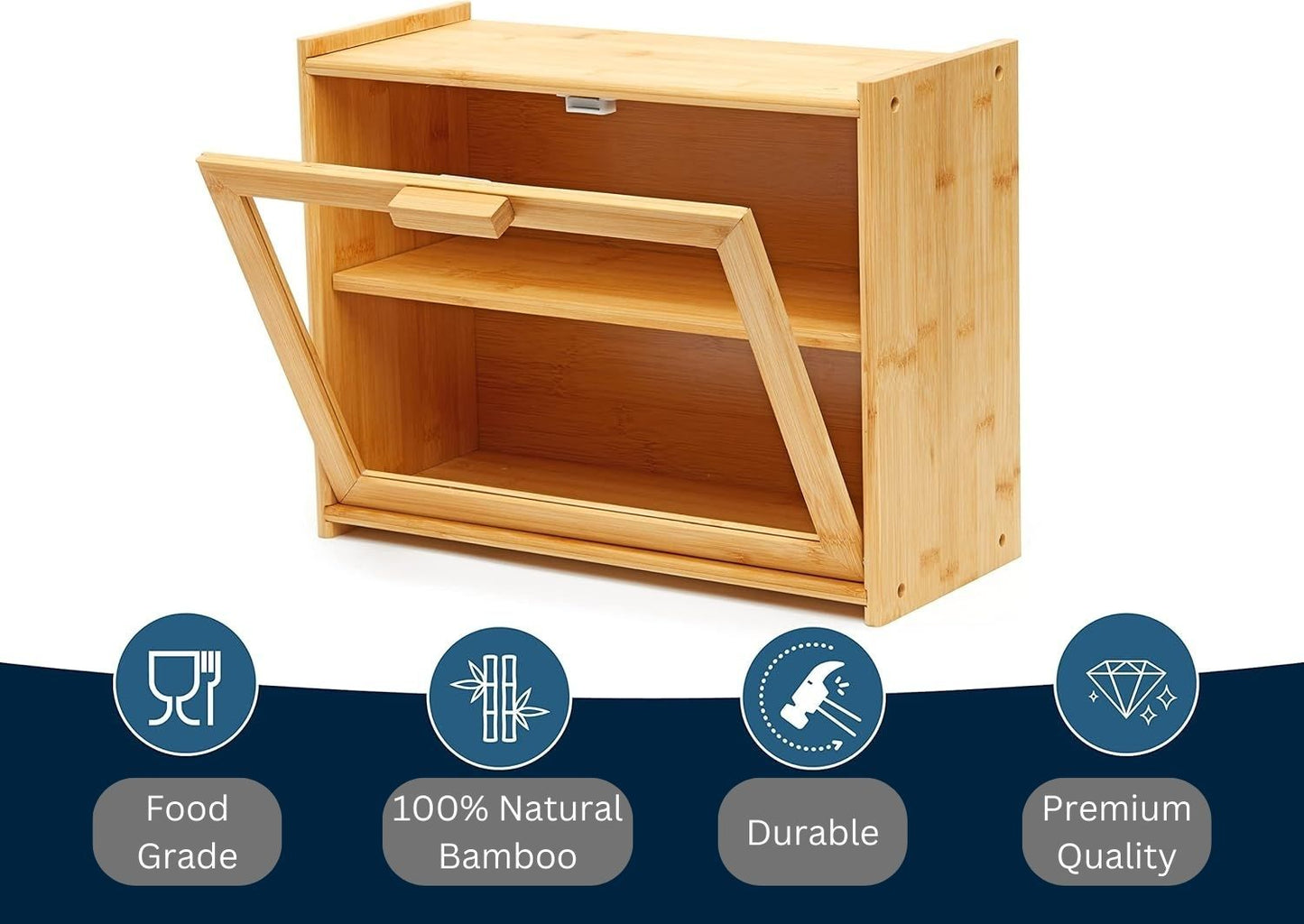 CARLA HOME Double Layer Bamboo Bread Box for Kitchen Counter with Large Capacity and Transparent Window-4