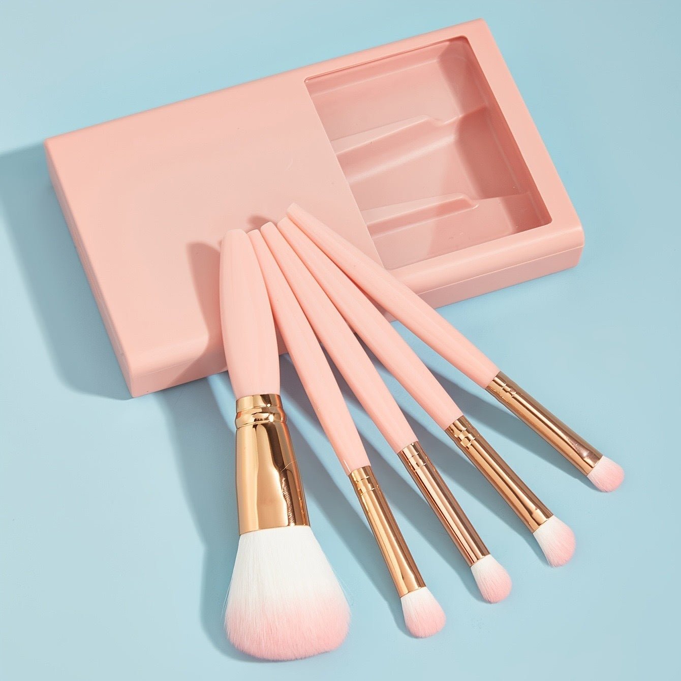 5 PCs Makeup Brushes with Mirror Travel Set – Portable Beauty Kit for Flawless On - the - Go Glam - Knack'd Up