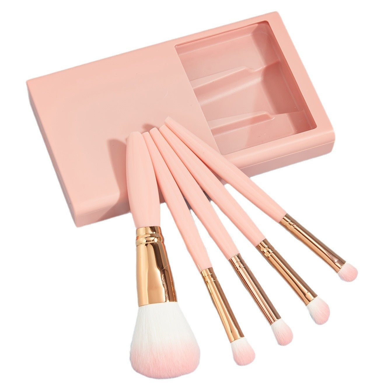 5 PCs Makeup Brushes with Mirror Travel Set – Portable Beauty Kit for Flawless On - the - Go Glam - Knack'd Up