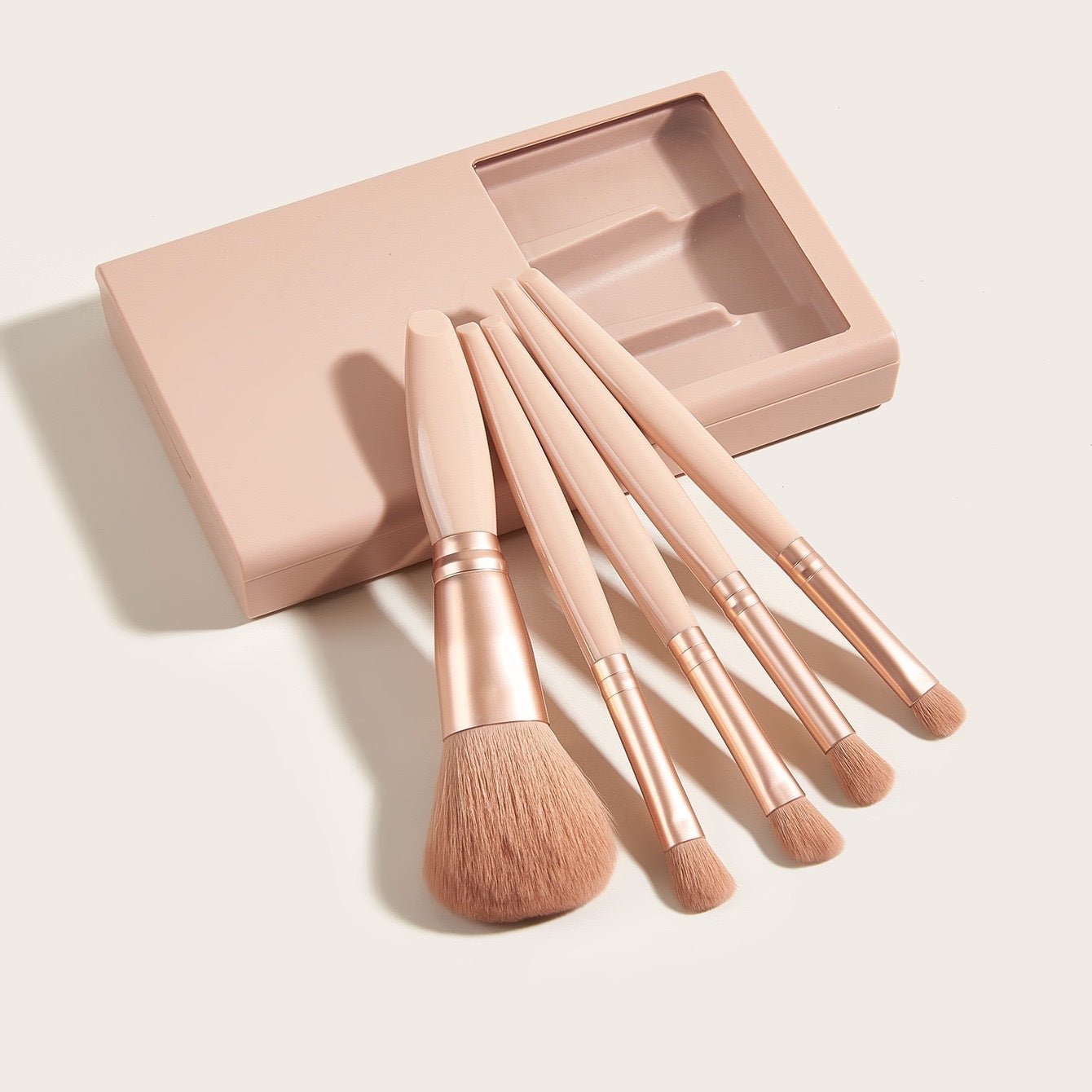 5 PCs Makeup Brushes with Mirror Travel Set – Portable Beauty Kit for Flawless On - the - Go Glam - Knack'd Up