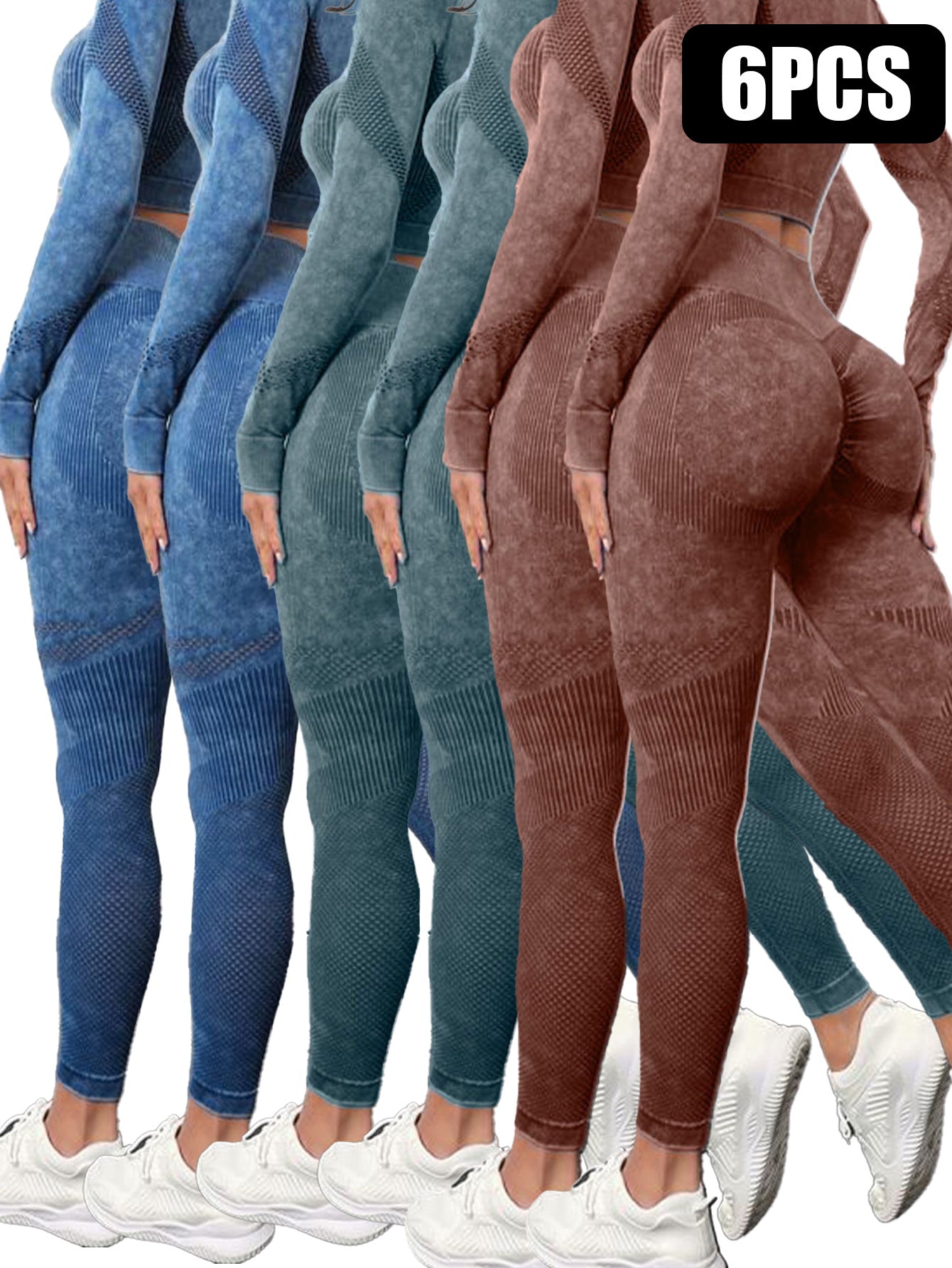 6 - Pack Mesh Cut Out Leggings for Women – Breathable High - Waist Tummy Control Workout Pants - Knack'd Up