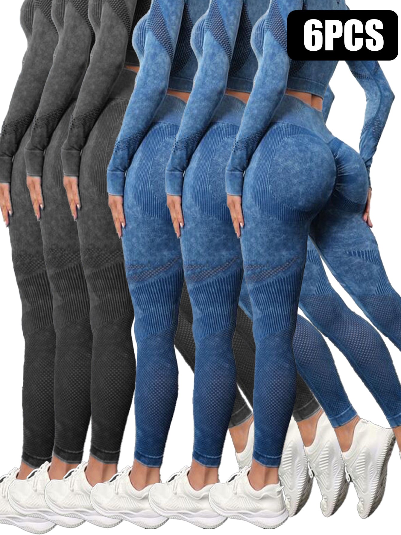 6 - Pack Mesh Cut Out Leggings for Women – Breathable High - Waist Tummy Control Workout Pants - Knack'd Up