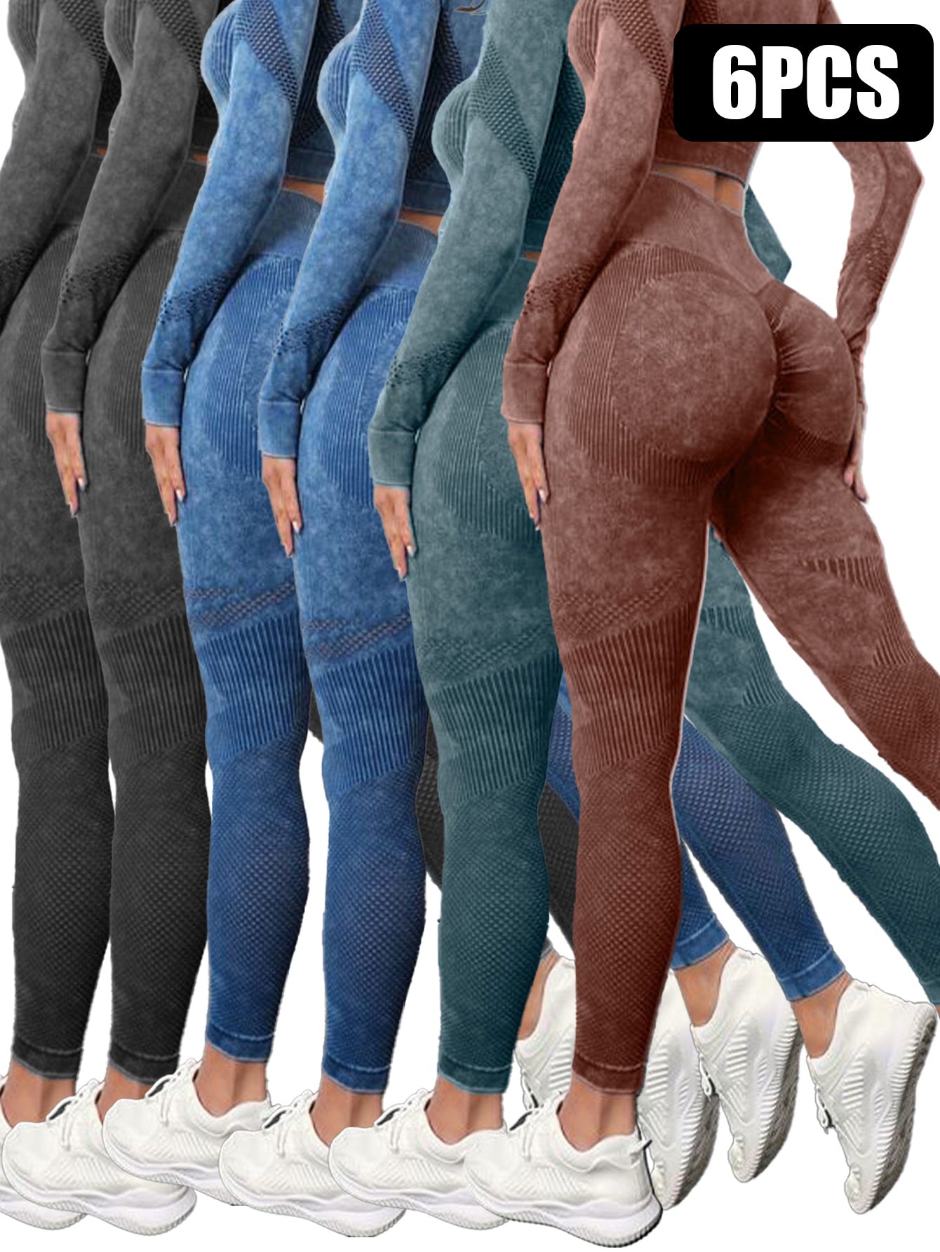 6 - Pack Mesh Cut Out Leggings for Women – Breathable High - Waist Tummy Control Workout Pants - Knack'd Up