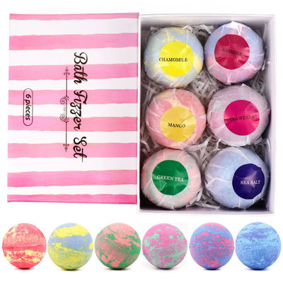 6 - Piece Organic Bath Bombs Gift Set – Mint, Lavender, Rose, Green Tea, Strawberry, Orange (Bubble Bath Fizzies) - Knack'd Up