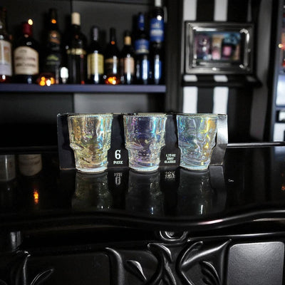 6 - Piece Skull Shot Glass Set – 1.75oz Crystal & Iridescent Barware for Halloween Parties, Bars & Unique Gifts - Knack'd Up